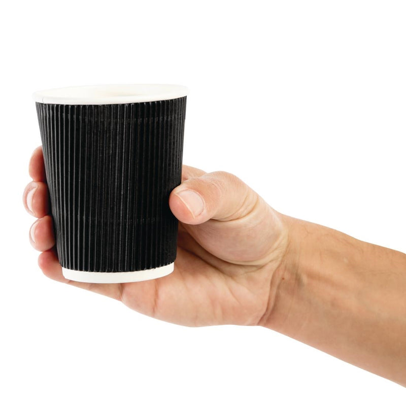 Fiesta Recyclable Coffee Cups Ripple Wall Black 225ml / 8oz (Pack of 25)