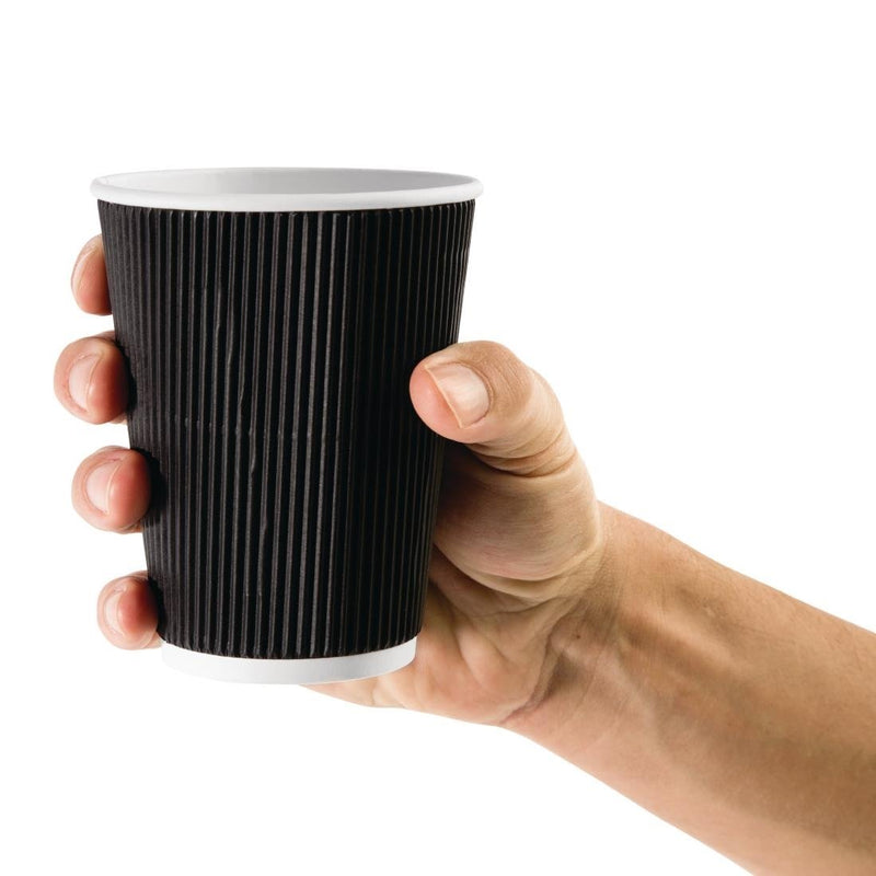 Fiesta Recyclable Coffee Cups Ripple Wall Black 340ml / 12oz (Pack of 500)