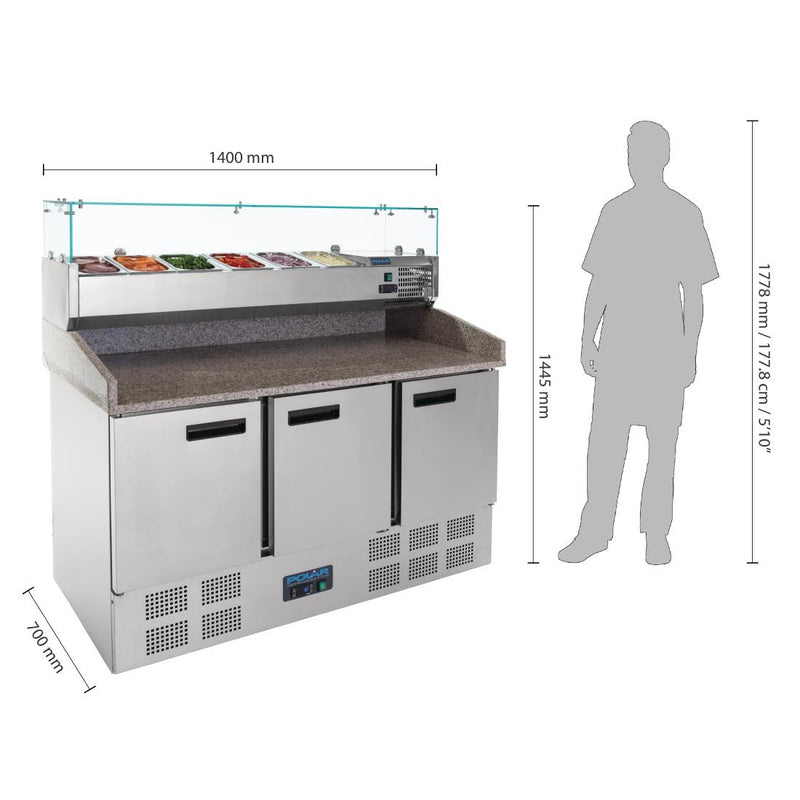 Polar G-Series Pizza-Zubereitungsthekenkühlschrank mit Topper 368Ltr