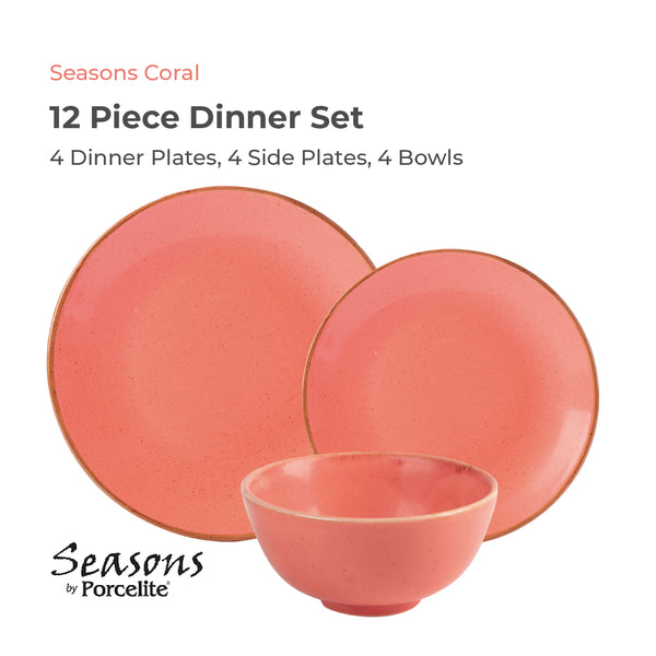 Seasons Coral 12 Piece Dinner Set - Light Red