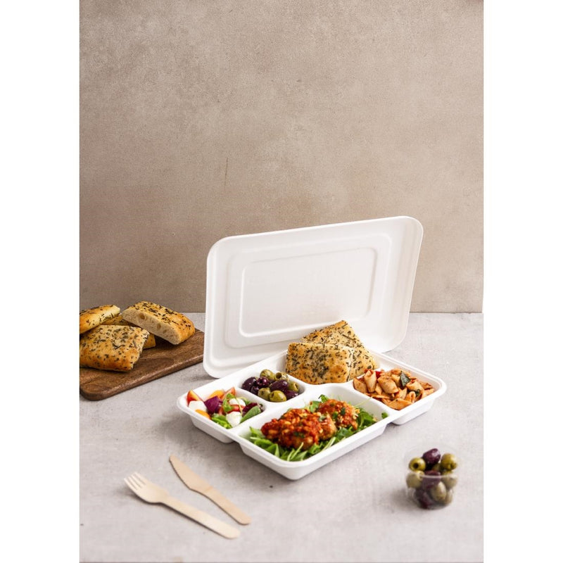 Vegware Bagasse-Mahlzeitentabletts mit 5 Fächern und Deckel (200 Stück)