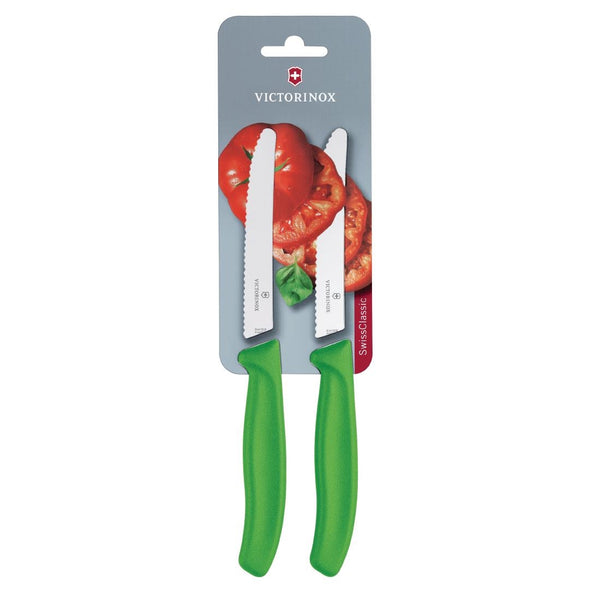 Victorinox Tomaten-/Allzweckmesser mit Wellenschliff, 11 cm, Grün, 2 Stück