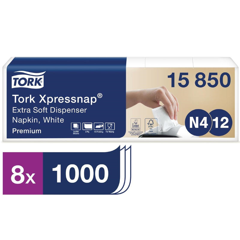 Tork Xpressnap Extra Soft Dispenser-Serviette, weiß, 2-lagig, 1/2-Falz (8 x 1000 Stück)