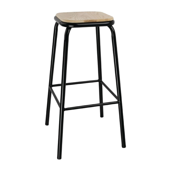 Bolero Cantina Hochhocker mit Sitzpolster aus Holz, Schwarz (4er-Pack)