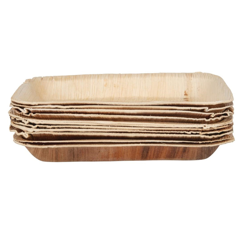 Fiesta Compostable Deep Palm Leaf Plates Rectangular 250mm (Pack of 100)