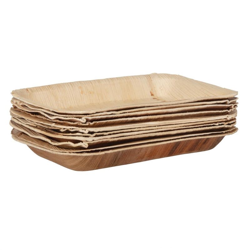 Fiesta Compostable Deep Palm Leaf Plates Rectangular 250mm (Pack of 100)