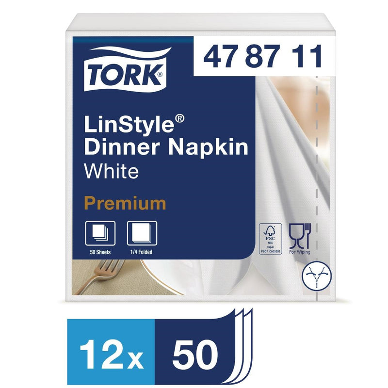 Tork Premium Linstyle Dinner-Servietten, Weiß, 40 x 40 cm, 1/4-Faltung (600 Stück)