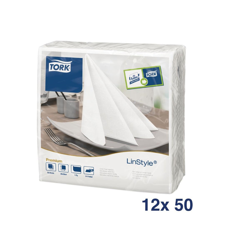 Tork Premium Linstyle Dinner-Servietten, Weiß, 40 x 40 cm, 1/4-Faltung (600 Stück)