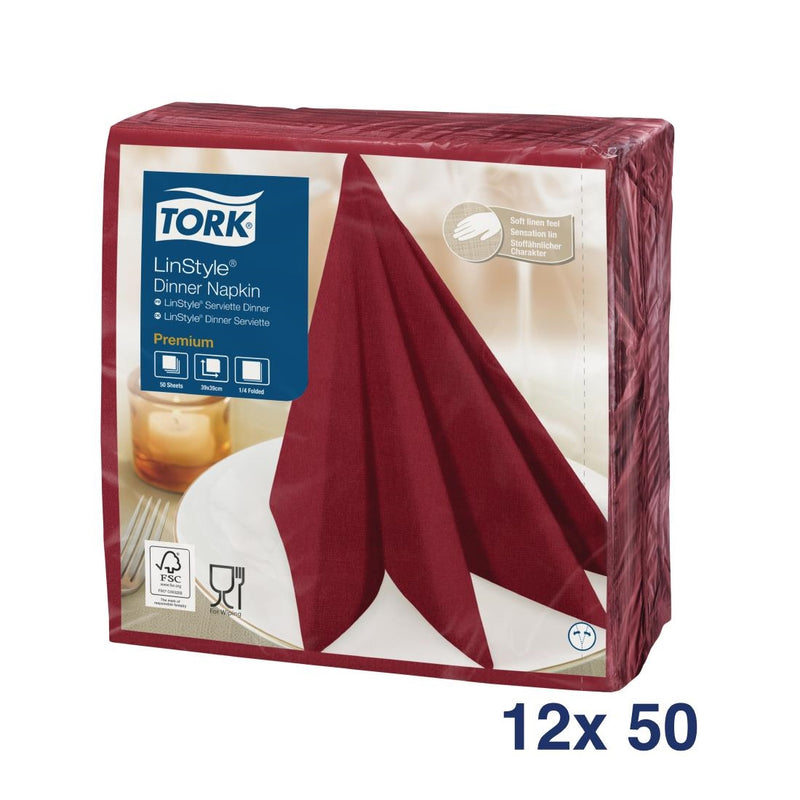 Tork Premium Linstyle Dinner-Serviette, Burgunderrot, 40 x 40 cm, 1/4-Faltung (600 Stück)