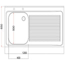 Komplett montiertes Edelstahl-Spülbecken von Holmes, einzelne rechte Abtropffläche, 1200 mm