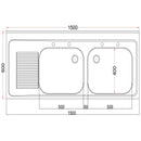 Holmes Fully Assembled Stainless Steel Sink Left Hand Drainer 1500mm