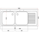 Holmes Fully Assembled Stainless Steel Sink Right Hand Drainer 1800mm
