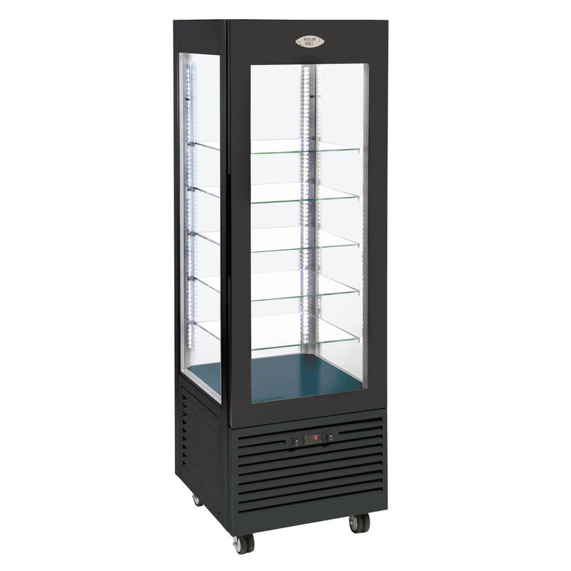 Roller Grill Display-Kühlschrank mit festen Regalen, Schwarz