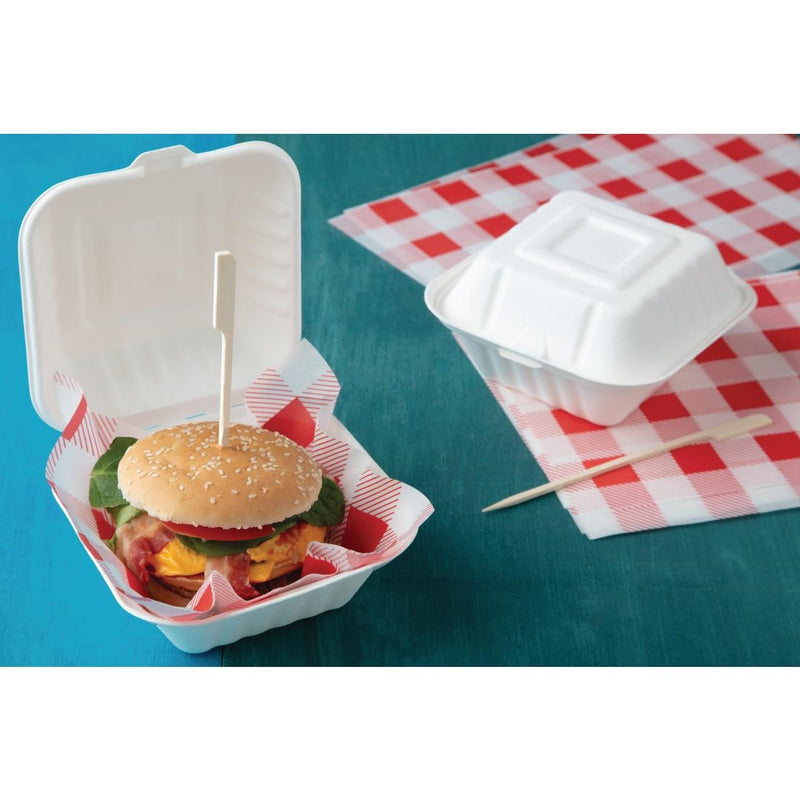 Fiesta kompostierbare Bagasse-Burgerboxen mit Seitenrippen 152 mm (500 Stück)