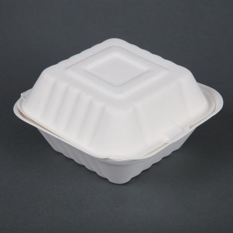 Fiesta kompostierbare Bagasse-Burgerboxen mit Seitenrippen 152 mm (500 Stück)