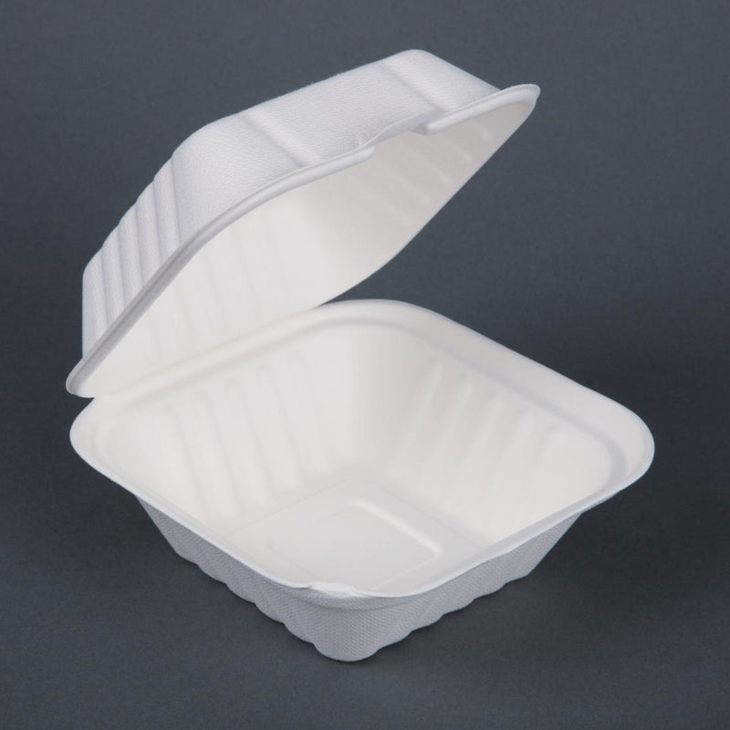 Fiesta kompostierbare Bagasse-Burgerboxen mit Seitenrippen 152 mm (500 Stück)