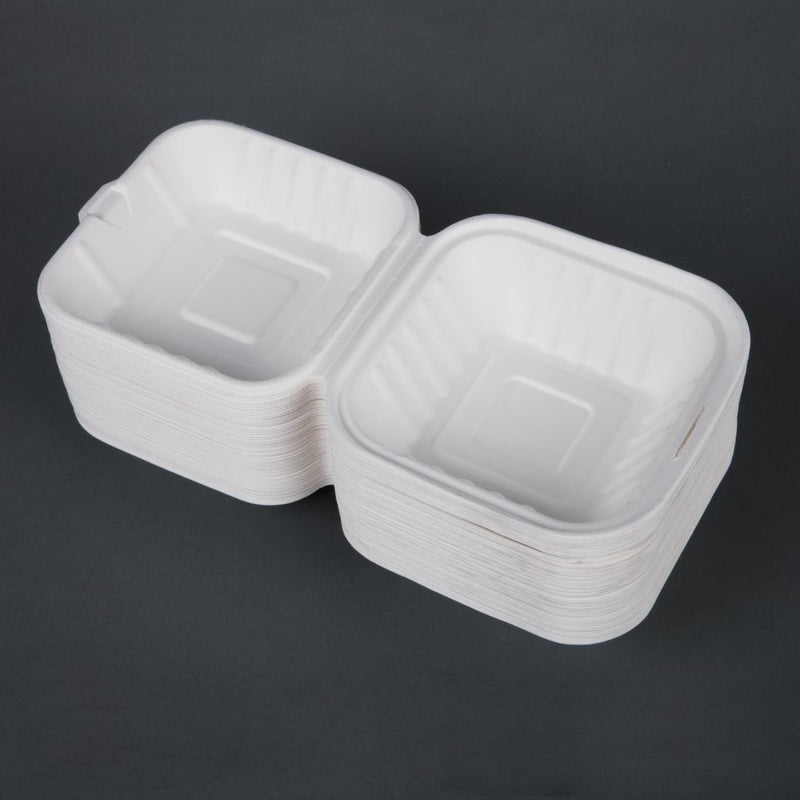 Fiesta kompostierbare Bagasse-Burgerboxen mit Seitenrippen 152 mm (500 Stück)