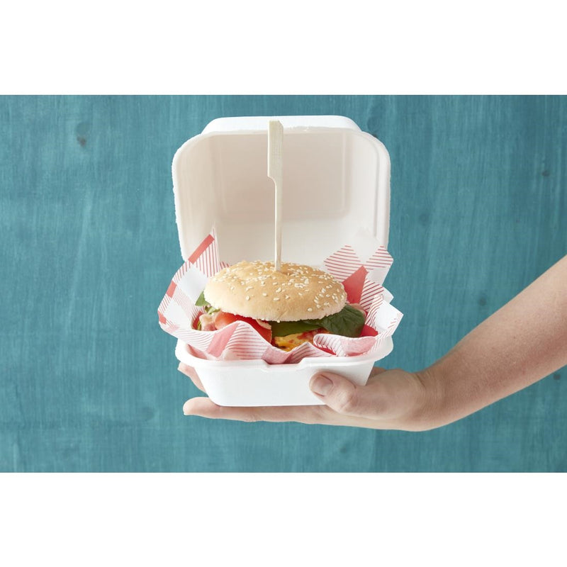 Fiesta kompostierbare Bagasse-Burgerboxen mit Bodenrippen 153 mm (500 Stück)