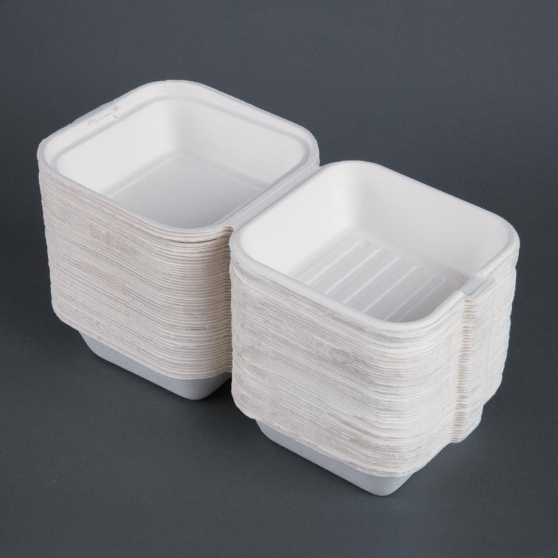 Fiesta kompostierbare Bagasse-Burgerboxen mit Bodenrippen 153 mm (500 Stück)