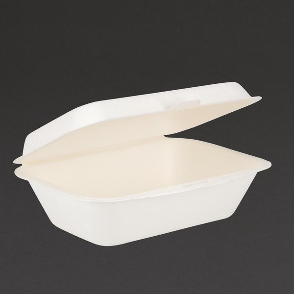 Fiesta kompostierbare Bagasse-Lebensmittelbehälter mit Scharnier, 182 mm