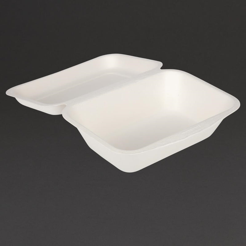 Fiesta kompostierbare Bagasse-Lebensmittelbehälter mit Scharnier, 182 mm