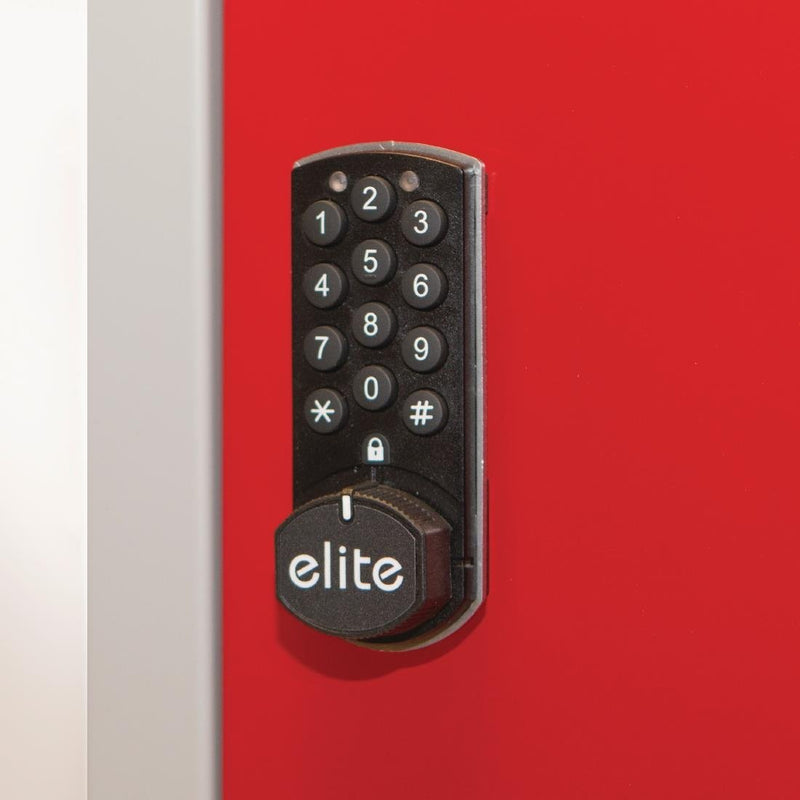 Elite Three Door Electronic Combination Locker with Sloping Top Red