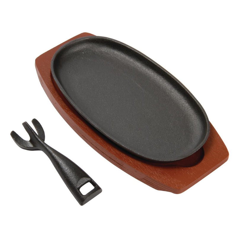 Olympia Cast Iron Oval Sizzler with Wooden Stand 240mm (Pack of 6)