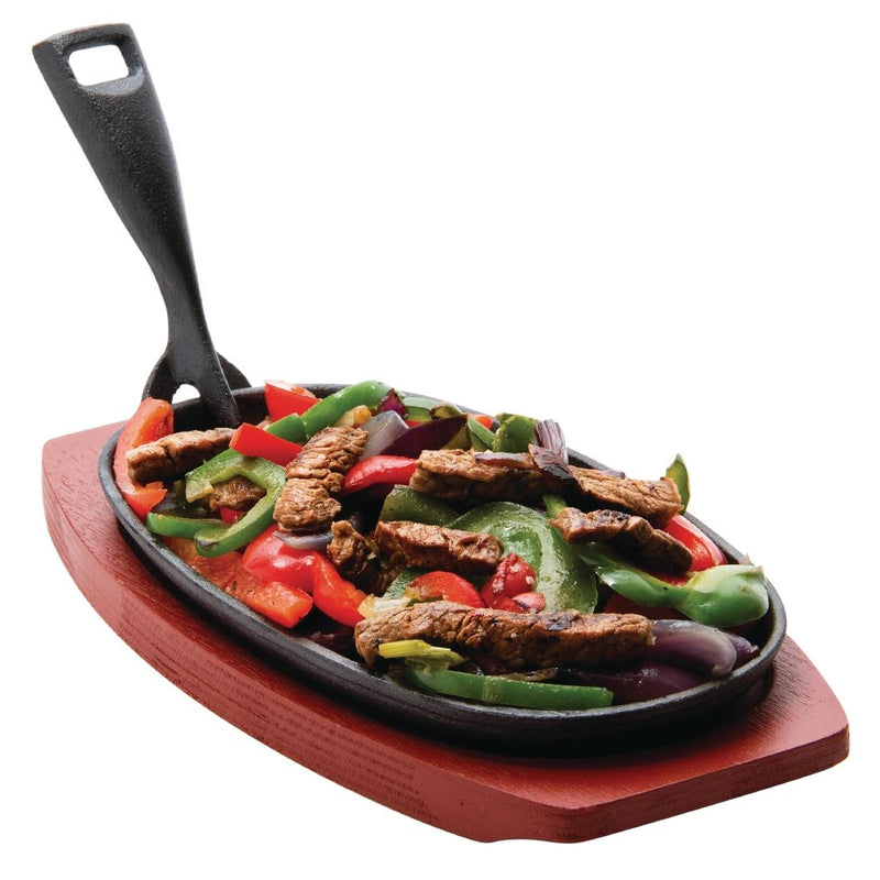 Olympia Cast Iron Oval Sizzler with Wooden Stand 240mm