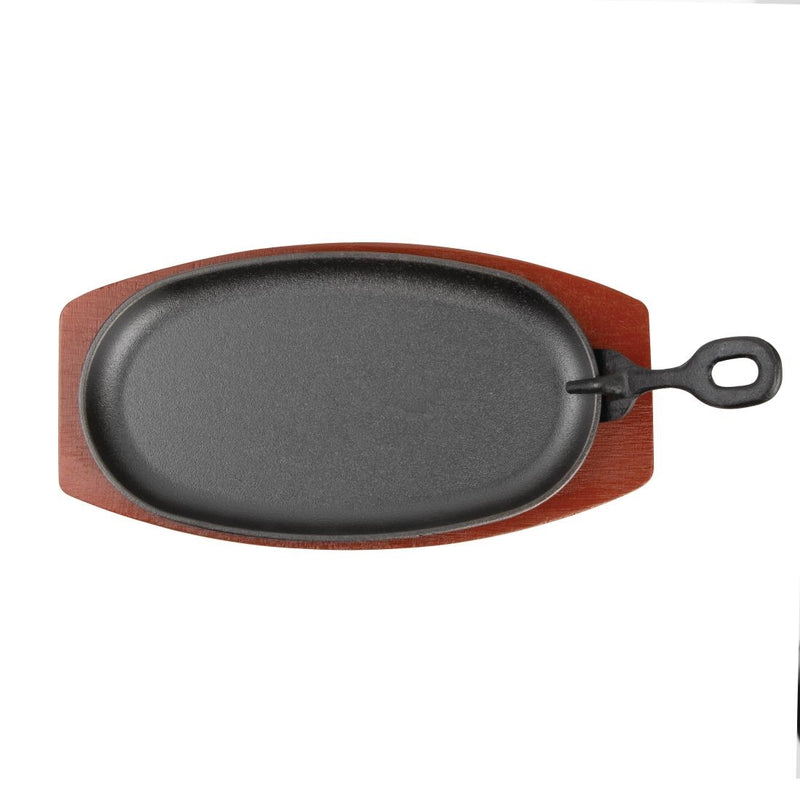 Olympia Cast Iron Oval Sizzler with Wooden Stand 240mm