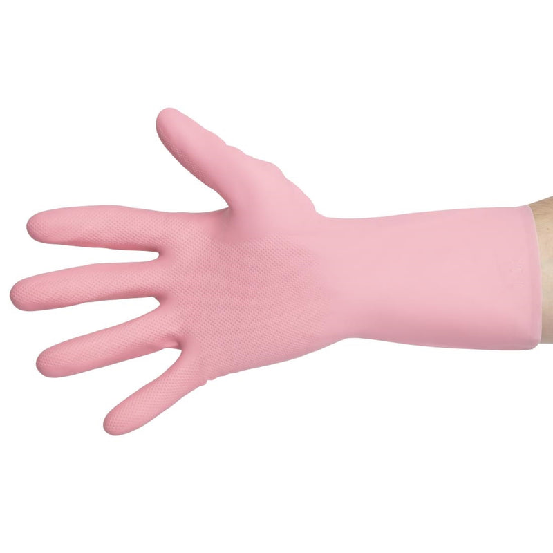 MAPA Vital 115 Liquid-Proof Light-Duty Janitorial Gloves Pink Large