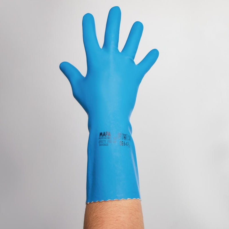 MAPA Jersette 308 Flüssigkeitsdichte Handschuhe für den Umgang mit Lebensmitteln, Blau, Größe L