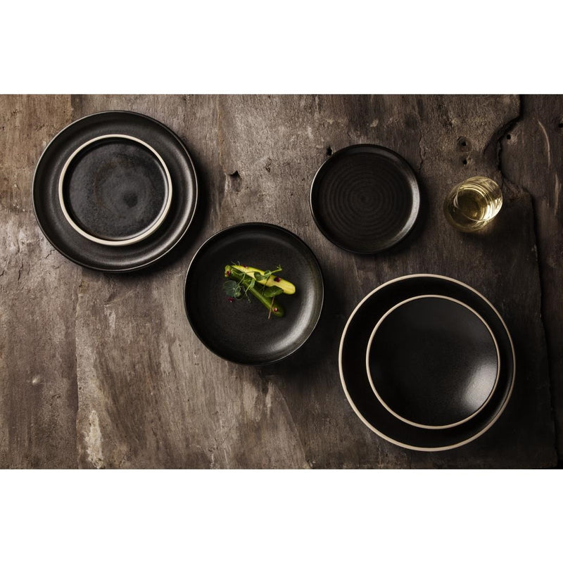 Olympia Canvas Flat Round Plate Delhi Black 180mm (Pack of 6)