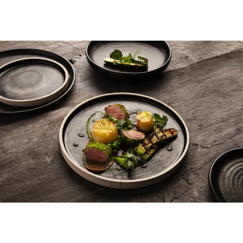 Olympia Canvas Flat Round Plate Delhi Black 180mm (Pack of 6)