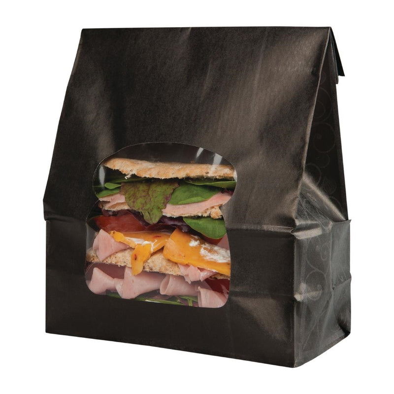 Colpac Sandwichbeutel aus recycelbarem Papier mit Fenster, Schwarz, 250 Stück