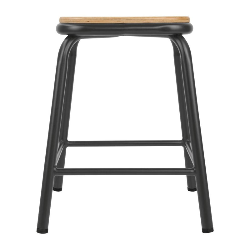 Bolero Cantina Low Stools with Wooden Seat Pad Metallic Grey (Pack of 4)