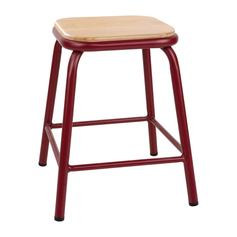 Bolero Cantina Low Stools with Wooden Seat Pad Wine Red (Pack of 4)