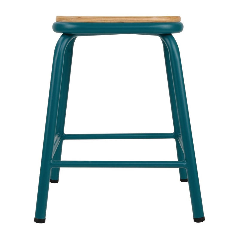 Bolero Cantina Low Stools with Wooden Seat Pad Teal (Pack of 4)