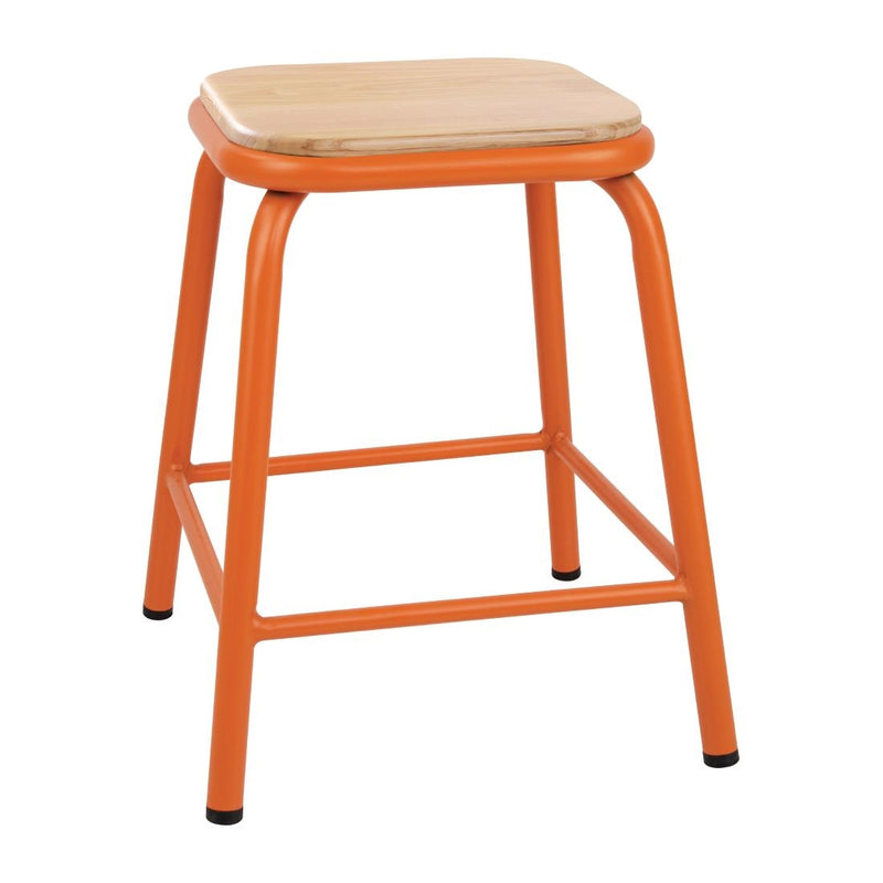 Bolero Cantina Niedrige Hocker mit Sitzpolster aus Holz, Orange (4er-Pack)