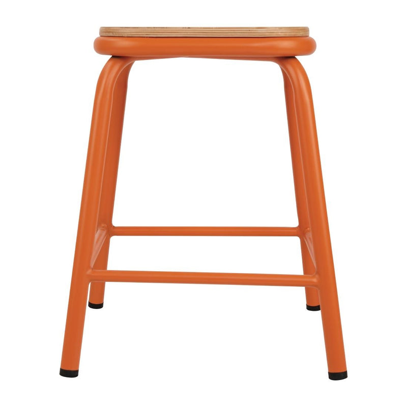 Bolero Cantina Niedrige Hocker mit Sitzpolster aus Holz, Orange (4er-Pack)