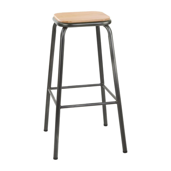 Bolero Cantina Hochhocker mit Sitzauflage aus Holz, Metallic-Grau (4er-Pack)