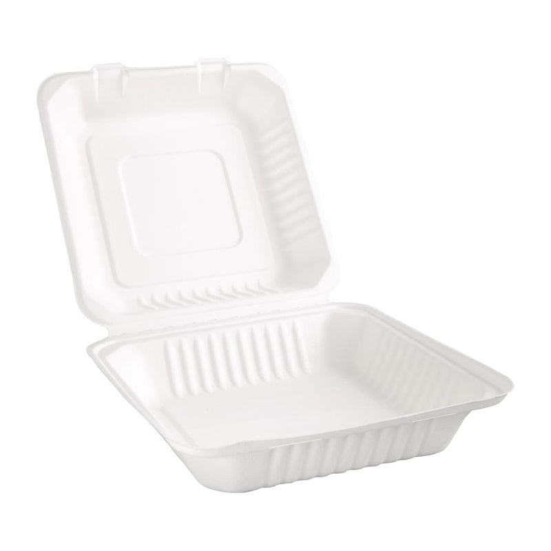 Fiesta kompostierbare Bagasse-Lebensmittelbehälter mit Scharnier, 236 mm, 200 Stück