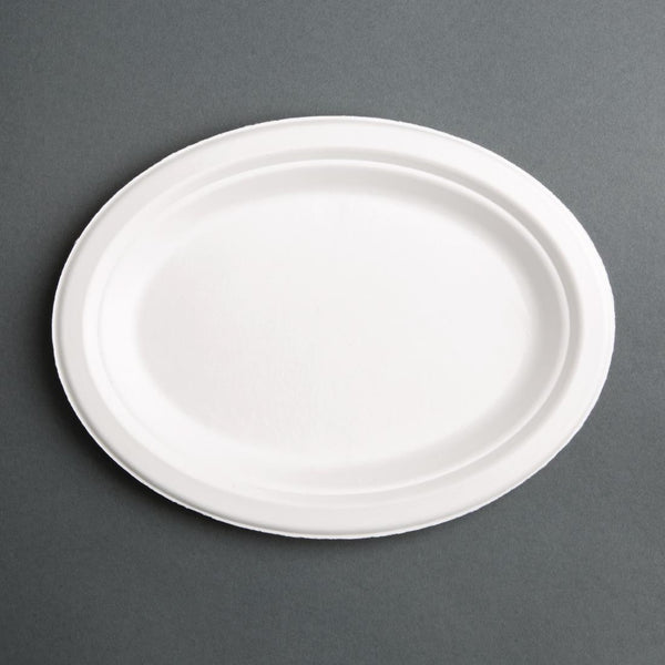 Fiesta kompostierbare ovale Bagasse-Teller, 198 mm, 50 Stück