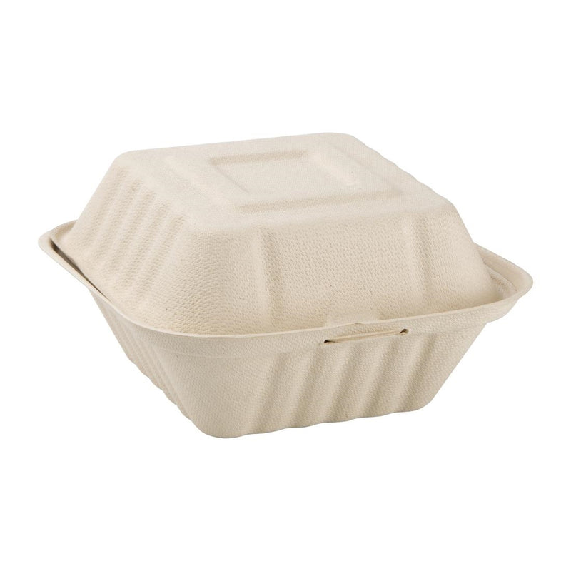 Fiesta kompostierbare Bagasse-Burger-Boxen, natürliche Farbe, 152 mm (500 Stück)