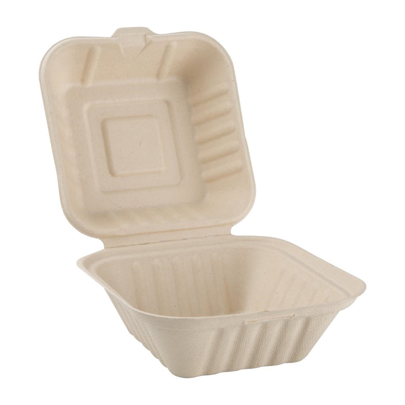 Fiesta kompostierbare Bagasse-Burger-Boxen, natürliche Farbe, 152 mm (500 Stück)