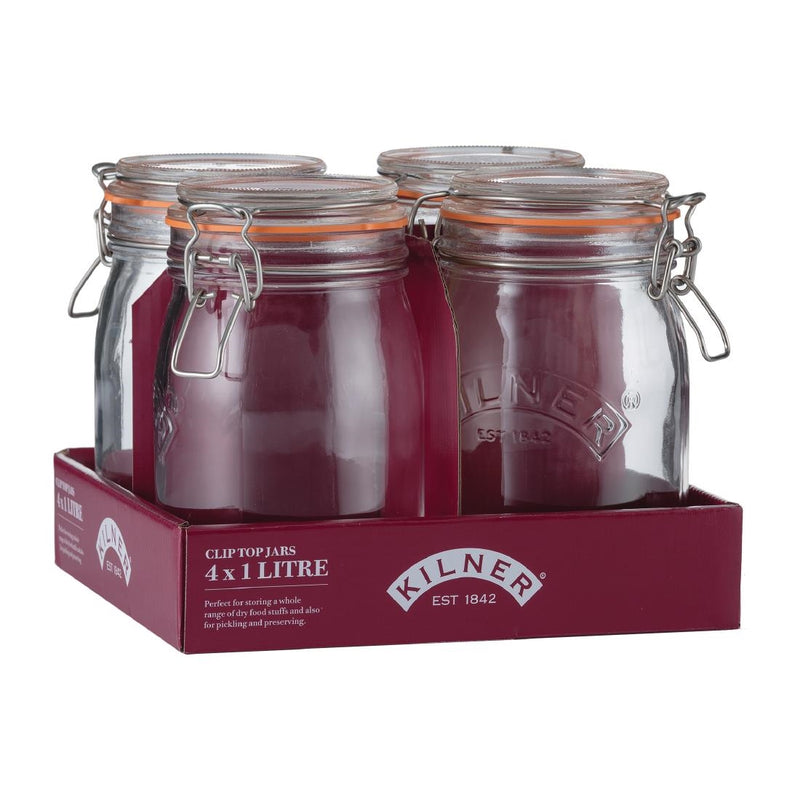 Kilner Einmachglas mit Clipverschluss, rund, 1000 ml, 4 Stück