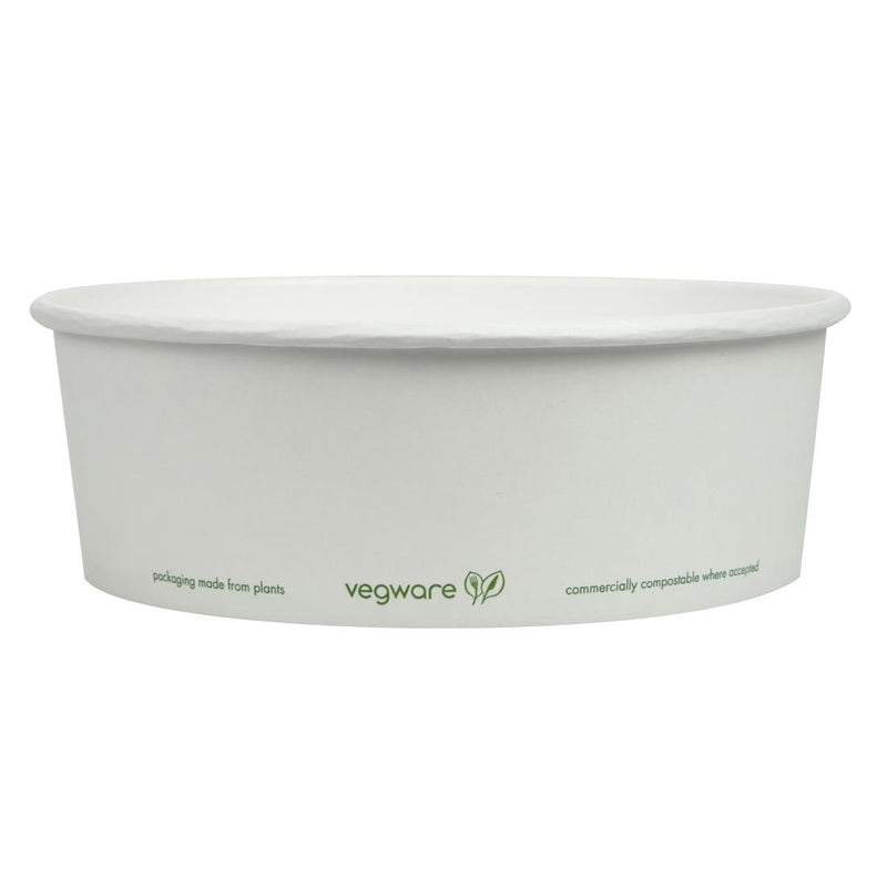 Vegware 185-Series Compostable Bon Appetit Wide PLA-lined Paper Food Bowls 32oz (Pack of 300)