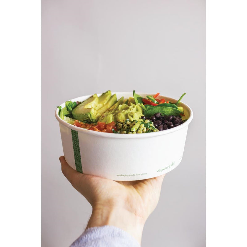 Vegware 185-Series Compostable Bon Appetit Wide PLA-lined Paper Food Bowls 32oz (Pack of 300)