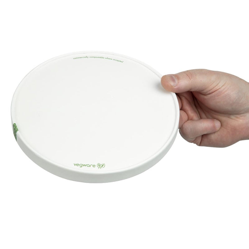 Vegware 185-Serie Kompostierbarer Bon Appetit breiter, mit PLA ausgekleideter Futternapfdeckel aus Papier (300 Stück)