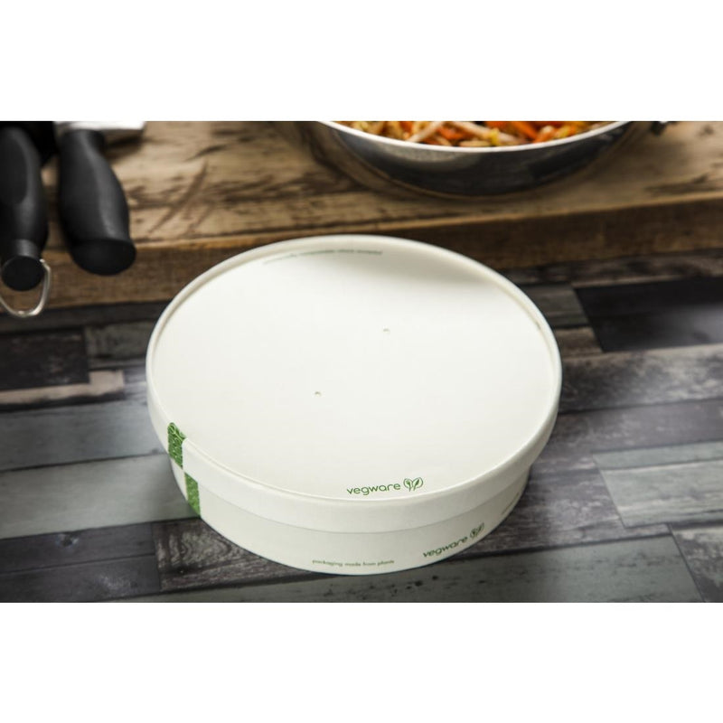 Vegware 185-Serie Kompostierbarer Bon Appetit breiter, mit PLA ausgekleideter Futternapfdeckel aus Papier (300 Stück)