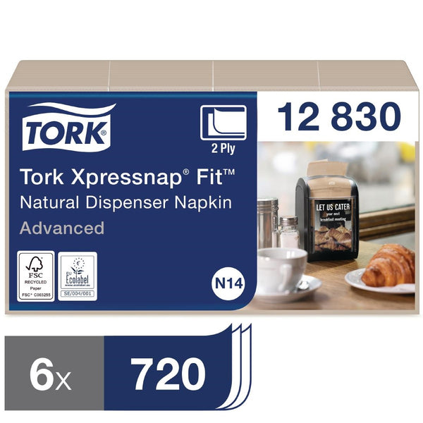 Tork Xpressnap Fit Recycled Spenderserviette, Natur, 2-lagig (Packung mit 6 x 720 Stück)